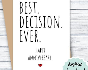 Cute Anniversary Card PRINTABLE Wedding Anniversary Card for Husband, DOWNLOADABLE Anniversary Card for Wife DIGITAL Download, Print at Home