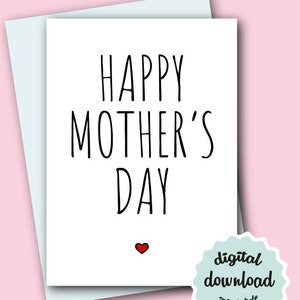 Tarjeta del Día de la Madre IMPRIMIBLE DESCARGAR Tarjeta del Día de la Madre DESCARGABLE, Tarjeta del Día de la Madre Simple Minimalista, Tarjeta Linda para Mamá