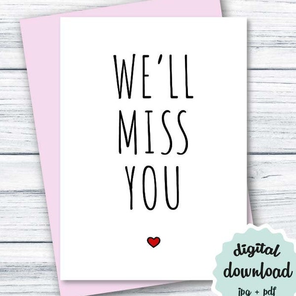 We'll Miss You Card DOWNLOAD Goodbye Card Retirement Card from Coworkers PRINTABLE New Job Card from Coworkers