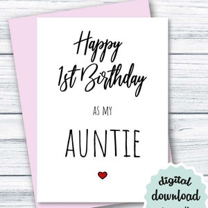 Gelukkige 1e verjaardag als mijn tante kaart PRINTBARE nieuwe tante verjaardagskaart DIGITALE DOWNLOAD Tante verjaardagskaart van Baby