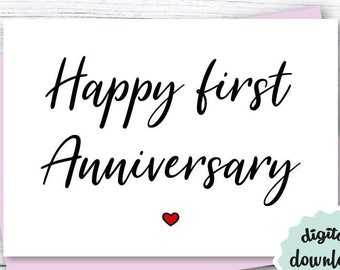 1st Anniversary Card PRINTABLE, Happy First Anniversary Card DOWNLOAD, Anniversary Card for Husband, Wife, Printable Card Anniversary