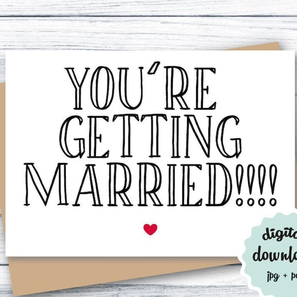 Wedding Card PRINTABLE Bridal Shower Card, Engagement Card, You're Getting Married, Foldable Wedding Shower Card DOWNLOADABLE Card Jpg PDF