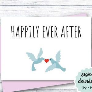 Tarjeta de boda IMPRIMIBLE, Tarjeta feliz para siempre, Linda tarjeta de boda Paloma, Tarjeta de felicitación de boda DESCARGABLE, Tarjeta de boda para amigos