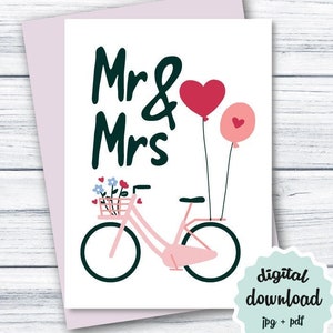 Hochzeitskarte DRUCKBAR, Mr und Mrs Karte, Hochzeit Glückwunschkarte, süße Hochzeitskarte HERUNTERLADEN, Glückwunschkarte Hochzeit