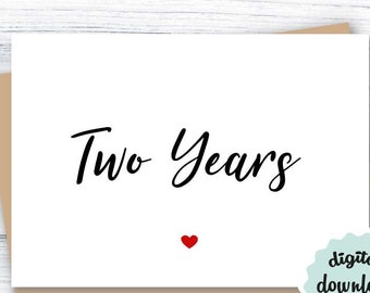 2nd Anniversary Card PRINTABLE, 2 Year Anniversary Card 2 Years, Cute Anniversary Card for Boyfriend, Girlfriend, Husband, Wife