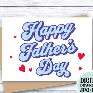Carte de fête des pères à télécharger Jolie carte de fête des pères heureuse à imprimer Carte de fête des pères rétro, téléchargeable 5 x 7, carte de fête des pères pour papa