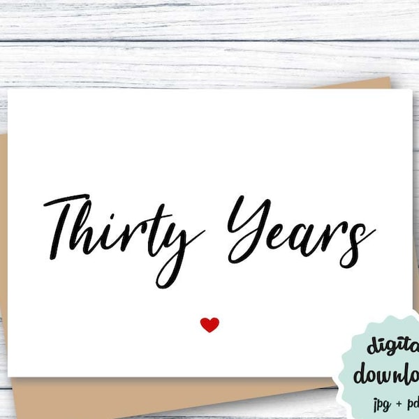 30th Anniversary Card PRINTABLE, 30 Year Anniversary Card for Parents, Pearl Anniversary Card, Anniversary Card DOWNLOAD