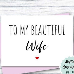 Tarjeta de aniversario para esposa DESCARGAR, Tarjeta de aniversario de esposa, A mi hermosa esposa, Tarjeta de cumpleaños IMPRIMIBLE para esposa, Tarjeta DESCARGABLE