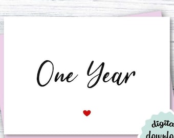 1st Anniversary Card PRINTABLE One Year Anniversary Card DOWNLOAD, Cute Anniversary Card, First Anniversary Card