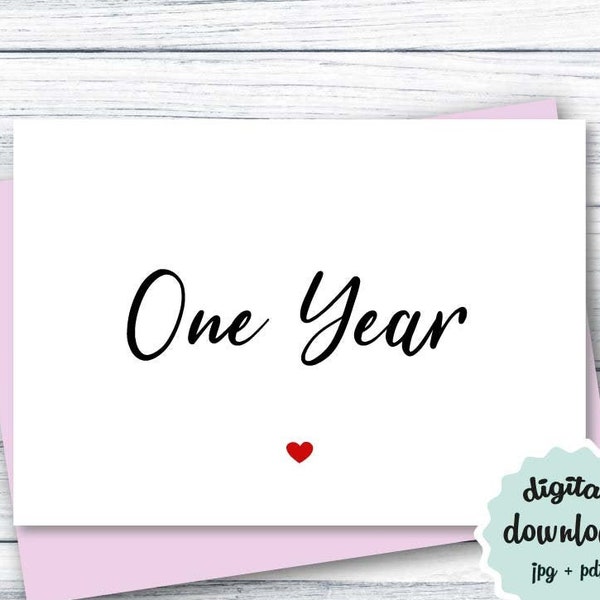 1st Anniversary Card PRINTABLE One Year Anniversary Card DOWNLOAD, Cute Anniversary Card, First Anniversary Card