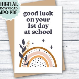 1st Day Of School Card PRINTABLE, Cute Back to School Card, Good Luck On Your First Day at School, Good Luck Card School DIGITAL DOWNLOAD