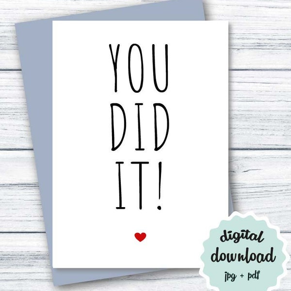 Graduation Card DOWNLOAD You Did It Card PRINTABLE Congratulations Card DOWNLOADABLE Graduation Congrats Card, Grad Card College