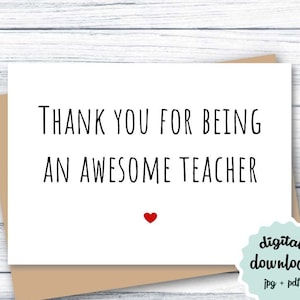 Teacher Appreciation Card PRINTABLE Teacher Thank You Card for Teacher, DOWNLOADABLE Teacher Card