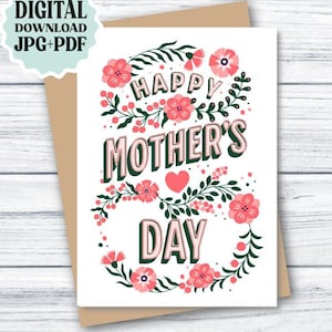Leuke Moederdagkaart bloemen AFDRUKBARE kaart voor moeder, Happy Mother's Day Card, mooie kaart Moederdag, DOWNLOADBARE kaart