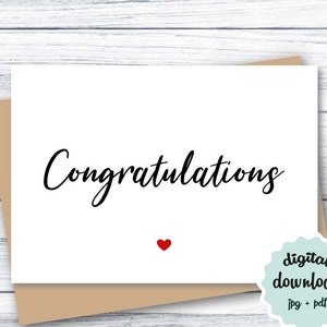 Cute Congratulations Card PRINTABLE, Graduation Card, Wedding Card, DIGITAL DOWNLOAD, Congrats Card, Engagement Card with Heart