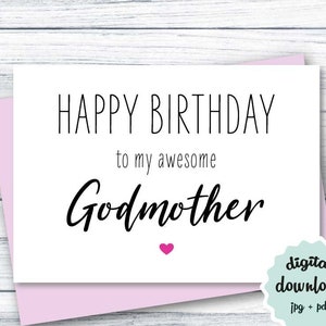 Tarjeta de cumpleaños madrina IMPRIMIBLE Feliz cumpleaños a mi impresionante tarjeta de madrina DESCARGA INSTANTE Linda tarjeta de cumpleaños madrina