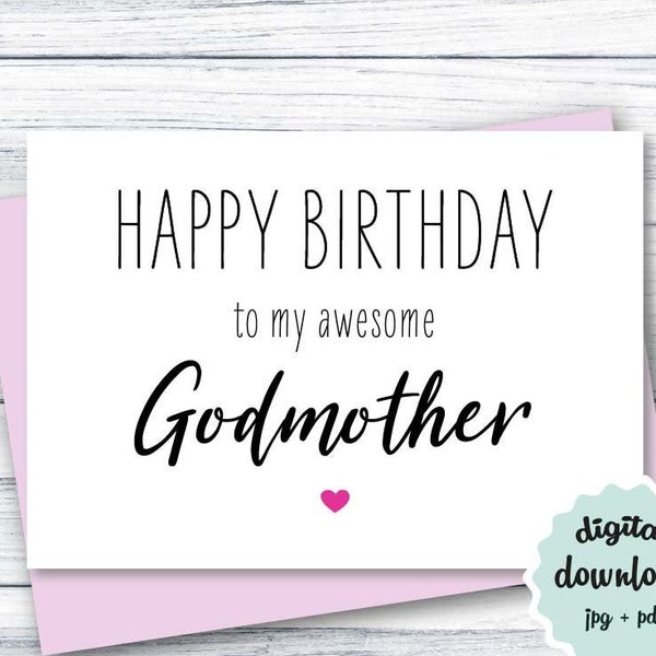 Birthday Card Godmother, Cute Card for Godmother Birthday PRINTABLE Happy Birthday To My Awesome Godmother Card DOWNLOADABLE