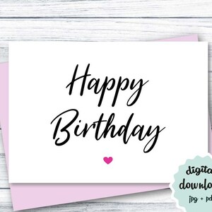 Cartão de aniversário para impressão Cartão de feliz aniversário para ela, cartão de aniversário para download, cartão de aniversário fofo com coração DOWNLOAD DIGITAL Cartão de aniversário