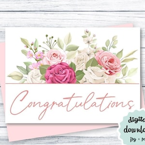 Hochzeitskarte DRUCKBAR, Blumenhochzeitskarte, Hochzeit Glückwunschkarte Blumen, Klassische Hochzeitskarte, Verlobungskarte, DIGITALER DOWNLOAD