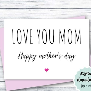Te amo mamá Tarjeta del Día de la Madre Feliz IMPRIMIBLE Tarjeta del Día de la Madre DESCARGAR Linda tarjeta para mamá, Tarjeta del Día de la Madre DESCARGABLE