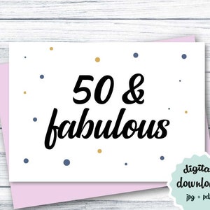 Cartão de aniversário de 50 anos para impressão 50 e fabuloso, cartão de aniversário 50, DOWNLOAD DIGITAL Cartão de aniversário de 50 anos, cartão de aniversário de 50 anos para colega de trabalho, amigo
