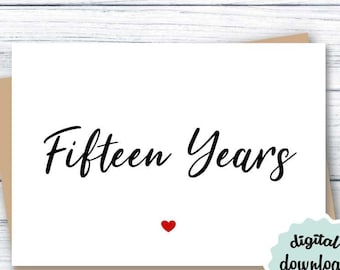 Anniversary Card 15 Years PRINTABLE Anniversary Card for Husband, 15th Anniversary Card, Anniversary Card for Wife, INSTANT DOWNLOAD