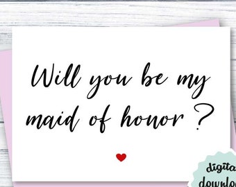 Maid Of Honor Proposal Card PRINTABLE Will You Be My Maid Of Honor Card Digital DOWNLOAD, MOH Proposal Card Downloadable