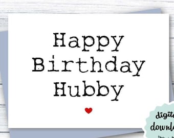 Birthday Card Husband PRINTABLE Happy Birthday Hubby, Husband Birthday Card Downloadable, Cute Birthday Card for Him