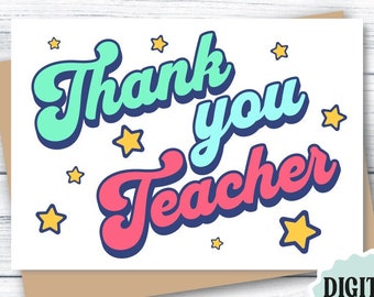 Teacher Appreciation Card PRINTABLE Teacher Thank You Card, Thank You Teacher Card, Teacher Thank You Note from Students DIGITAL DOWNLOAD