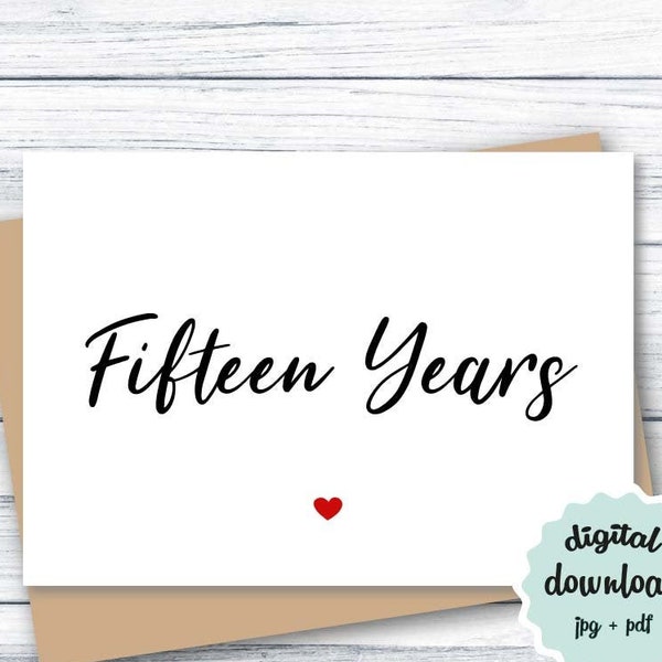 Anniversary Card 15 Years PRINTABLE Anniversary Card for Husband, 15th Anniversary Card, Anniversary Card for Wife, INSTANT DOWNLOAD