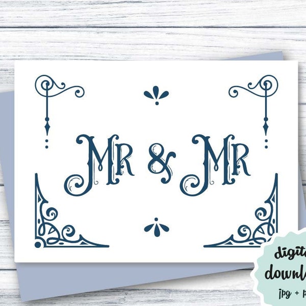 Gay Wedding Card PRINTABLE Mr & Mr Wedding Card, Gay Couple Wedding Card DOWNLOAD Groom and Groom Card, Gay Marriage Card