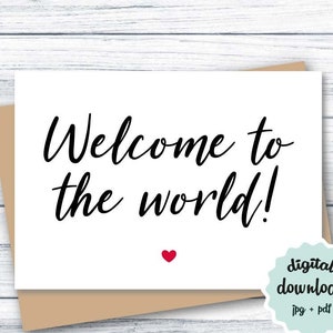 Carte de bébé imprimable, carte de bienvenue dans le monde, jolie carte de naissance à télécharger, carte de félicitations pour les nouveaux parents