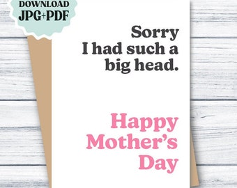 Funny Mothers Day Card DOWNLOAD Mothers Day Card PRINTABLE Funny Card Mom, Mother's Day Card DOWNLOADABLE Mothers Day Greeting Card