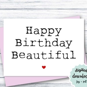 Cartão de aniversário para ela, feliz aniversário para impressão, lindo e fofo cartão de aniversário para esposa, cartão de aniversário para download