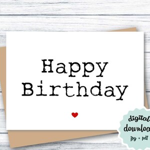 Cartão de aniversário em branco, cartão de feliz aniversário para impressão, cartão de aniversário minimalista, coração, cartão de aniversário digital, cartão de aniversário fofo, BAIXAR
