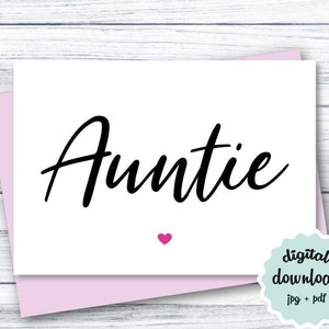 Carte tante imprimable, carte nouvelle tante, carte d'anniversaire tante, jolie carte pour nouvelle tante, carte d'anniversaire tante, téléchargement numérique