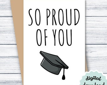 Graduation Card PRINTABLE So Proud Of You Card DIGITAL DOWNLOAD Graduation Congratulations Card, Downloadable Card