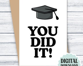 Graduation Card PRINTABLE You Did It, Blank Graduation Card, Simple Grad Card, Congratulations Card DOWNLOAD, College Graduation Card