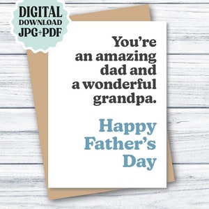 Tarjeta del Día del Padre Papá Abuelo, Tarjeta IMPRIMIBLE del Día del Padre DESCARGAR, Papá Increíble y Abuelo Maravilloso, Tarjeta del Día del Padre Padre Abuelo