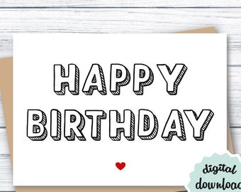 Cute Birthday Card DOWNLOAD, Birthday Card Minimalist, PRINTABLE Birthday Card Simple, Happy Birthday Card DOWNLOADABLE