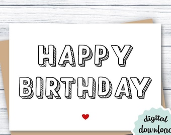 Cute Birthday Card DOWNLOAD, Birthday Card Minimalist, PRINTABLE Birthday Card Simple, Happy Birthday Card DOWNLOADABLE