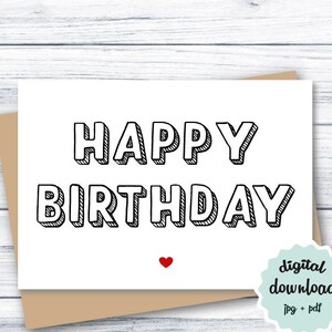 Niedliche Geburtstagskarte DOWNLOAD, Geburtstagskarte minimalistisch, DRUCKBARE Geburtstagskarte einfach, Happy Birthday Karte DOWNLOADBAR