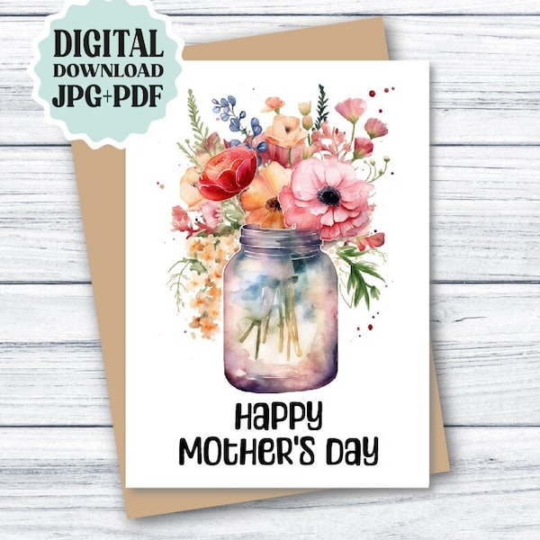 Beautiful Mother's Day Card Flowers, Mothers Day Card DOWNLOAD, Cute Card for Mom PRINTABLE, Mom Card DOWNLOADABLE, Mothers Day Printable