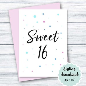 16. Geburtstagskarte Sweet 16 DRUCKBARE, süße Geburtstagskarte für Tochter Geburtstagskarte 16, Geburtstagskarte für Mädchen, DOWNLOADABLE Geburtstagskarte