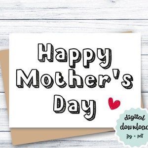 Mothers Day Card PRINTABLE Happy Mother&#39;s Day Card INSTANT DOWNLOAD Cute Mother&#39;s Day Card from Kids