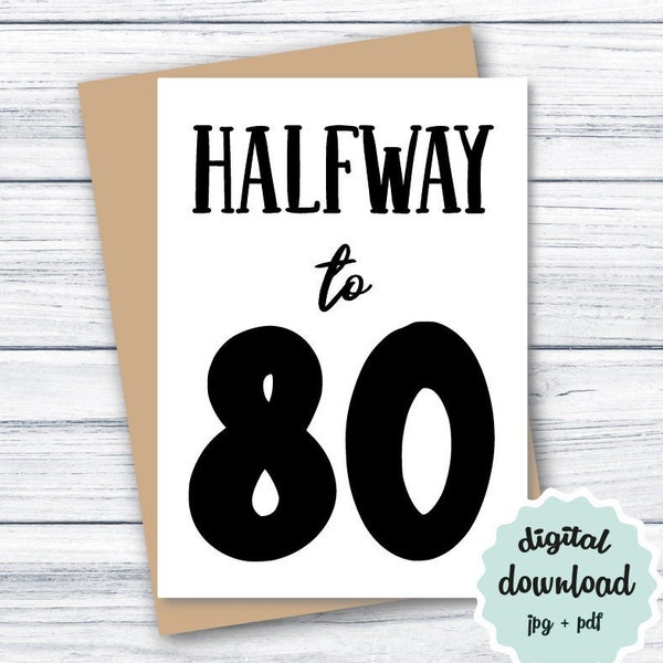 40th Birthday Card | PRINTABLE Birthday Card | Funny Birthday Card | Halfway to 80 | Digital Birthday Card 40 | INSTANT DOWNLOAD