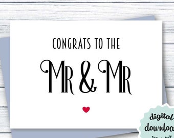 Tarjeta de boda gay DESCARGAR digital Felicitaciones al Sr. & Sr, Tarjeta de felicitación de boda LGBT Tarjeta de boda IMPRIMIBLE Novio y novio