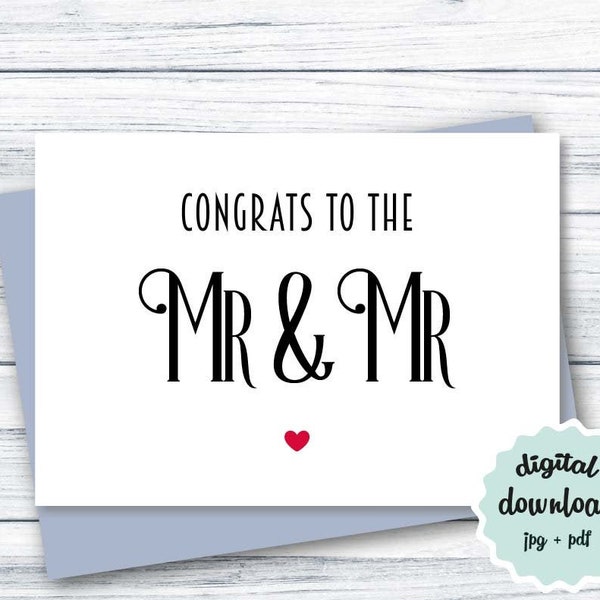 Gay Wedding Card Digital DOWNLOAD Congrats to the Mr & Mr, LGBT Wedding Congratulations Card PRINTABLE Wedding Card Groom and Groom