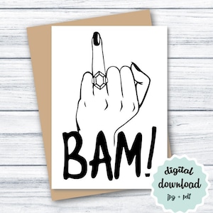 Tarjeta de compromiso divertida ¡BAM IMPRIMIBLE! Dedo anular de bodas DESCARGAR