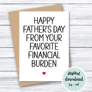 Tarjeta del Día del Padre Tarjeta divertida del Día del Padre IMPRIMIBLE, Feliz Día del Padre de su carga financiera favorita, Tarjeta divertida para papá DESCARGAR